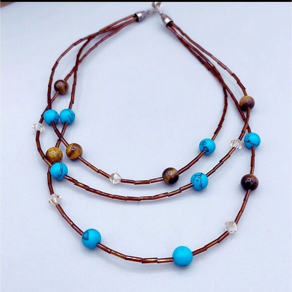 Artisan made multiple layer choker necklace. Howlite tiger eye  crystal - Picture 1 of 9